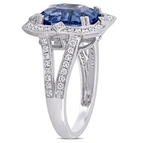 Original Amour 6 12 CT TGW Sapphire and 12 CT TW Diamond Halo Cocktail Ring in 14k White Gold JMS always Rings Original Amour 6 12 CT TGW Sapphire and 12 CT TW Diamond Halo Cocktail Ring in 14k White Gold JMS always Rings