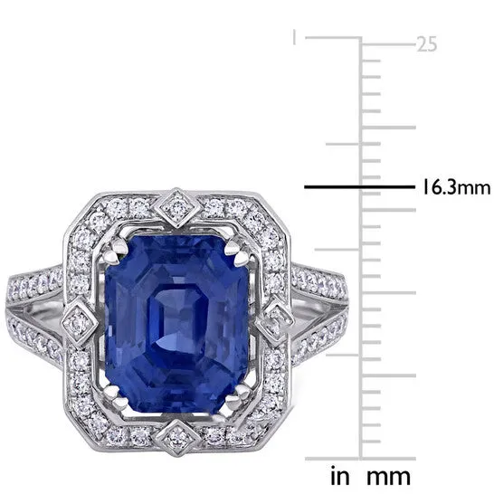 Original Amour 6 12 CT TGW Sapphire and 12 CT TW Diamond Halo Cocktail Ring in 14k White Gold JMS always Rings Original Amour 6 12 CT TGW Sapphire and 12 CT TW Diamond Halo Cocktail Ring in 14k White Gold JMS always Rings