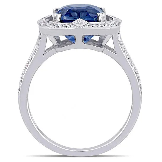 Original Amour 6 12 CT TGW Sapphire and 12 CT TW Diamond Halo Cocktail Ring in 14k White Gold JMS always Rings Original Amour 6 12 CT TGW Sapphire and 12 CT TW Diamond Halo Cocktail Ring in 14k White Gold JMS always Rings