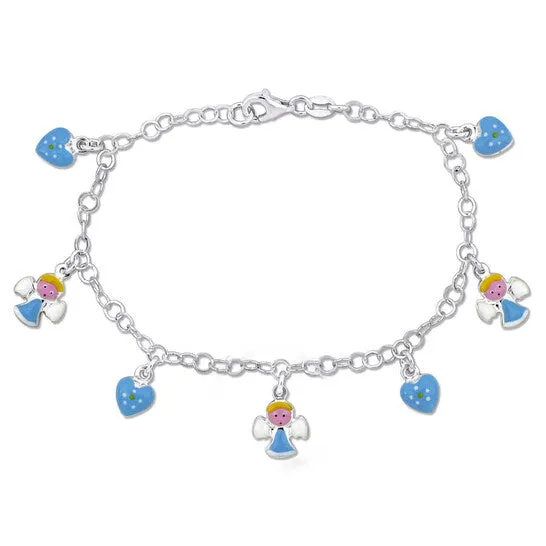 Original Amour Blue Enamel Heart and Angel Charm Bracelet in Sterling Silver JMS always Bracelets Original Amour Blue Enamel Heart and Angel Charm Bracelet in Sterling Silver JMS always Bracelets