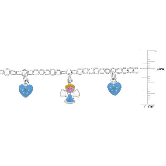 Original Amour Blue Enamel Heart and Angel Charm Bracelet in Sterling Silver JMS always Bracelets Original Amour Blue Enamel Heart and Angel Charm Bracelet in Sterling Silver JMS always Bracelets
