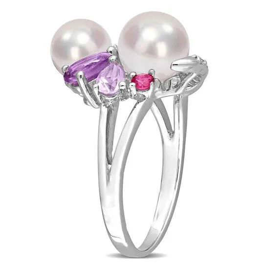 Original Amour Cultured Freshwater Pearl and 1 38 CT TGW MultiGemstone Cocktail Ring in Sterling Silver JMS always Rings Original Amour Cultured Freshwater Pearl and 1 38 CT TGW MultiGemstone Cocktail Ring in Sterling Silver JMS always Rings
