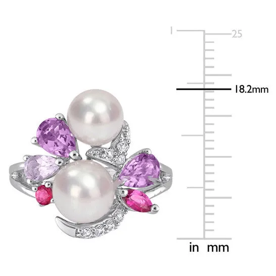 Original Amour Cultured Freshwater Pearl and 1 38 CT TGW MultiGemstone Cocktail Ring in Sterling Silver JMS always Rings Original Amour Cultured Freshwater Pearl and 1 38 CT TGW MultiGemstone Cocktail Ring in Sterling Silver JMS always Rings