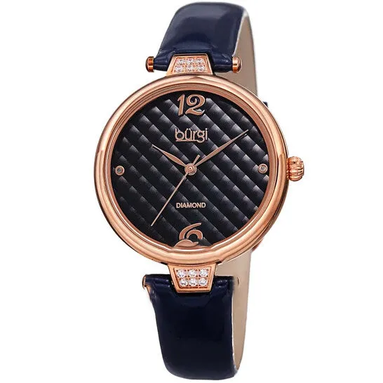 Original Burgi Ladies Engraved Argyle Diamond Dial Blue Leather Strap Watch JMS always Watches Original Burgi Ladies Engraved Argyle Diamond Dial Blue Leather Strap Watch JMS always Watches