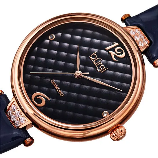 Original Burgi Ladies Engraved Argyle Diamond Dial Blue Leather Strap Watch JMS always Watches Original Burgi Ladies Engraved Argyle Diamond Dial Blue Leather Strap Watch JMS always Watches