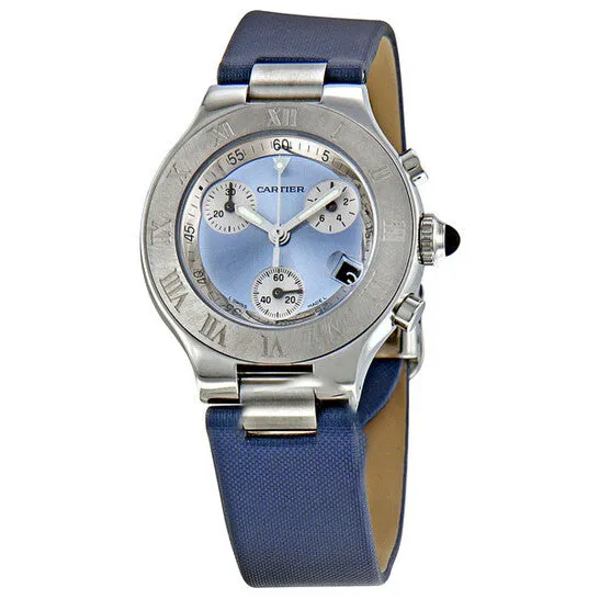 Original Cartier Chronoscaph Silvered Blue Sunburst Dial Chronograph Ladies Watch W1020013 JMS always Watches