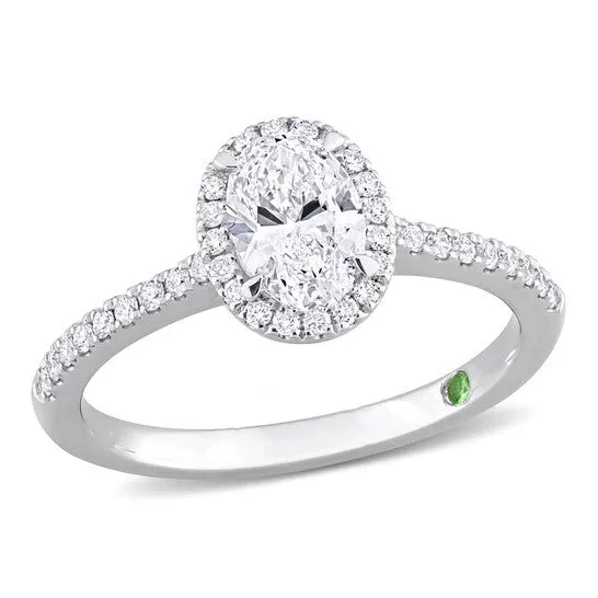Original Created Forever 1 CT TW Oval Round Lab Created Diamond with Tsavorite Accent Halo Engagement Ring in 14k White Gold JMS always Rings Original Created Forever 1 CT TW Oval Round Lab Created Diamond with Tsavorite Accent Halo Engagement Ring in 14k White Gold JMS always Rings