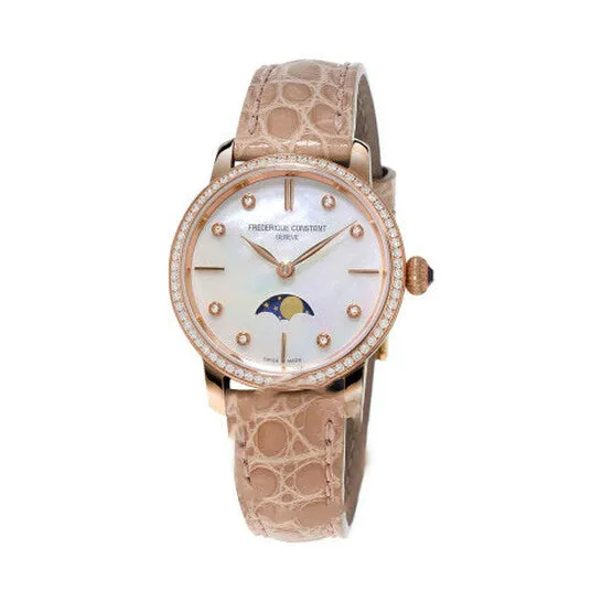 Original Frederique Constant Slimline Moonphase Beige Alligator Leather Ladies Watch FC206MPWD1SD9 JMS always Watches Original Frederique Constant Slimline Moonphase Beige Alligator Leather Ladies Watch FC206MPWD1SD9 JMS always Watches