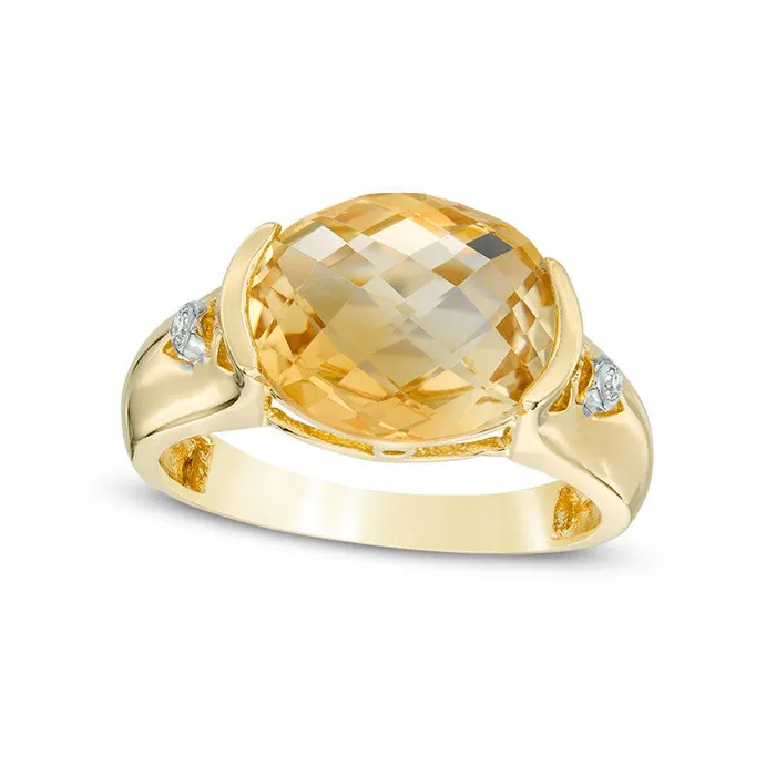 Oval Citrine and Natural Diamond Accent Collar Ring in Solid 10K Yellow Gold Goldia Rings Oval Citrine and Natural Diamond Accent Collar Ring in Solid 10K Yellow Gold Goldia Rings