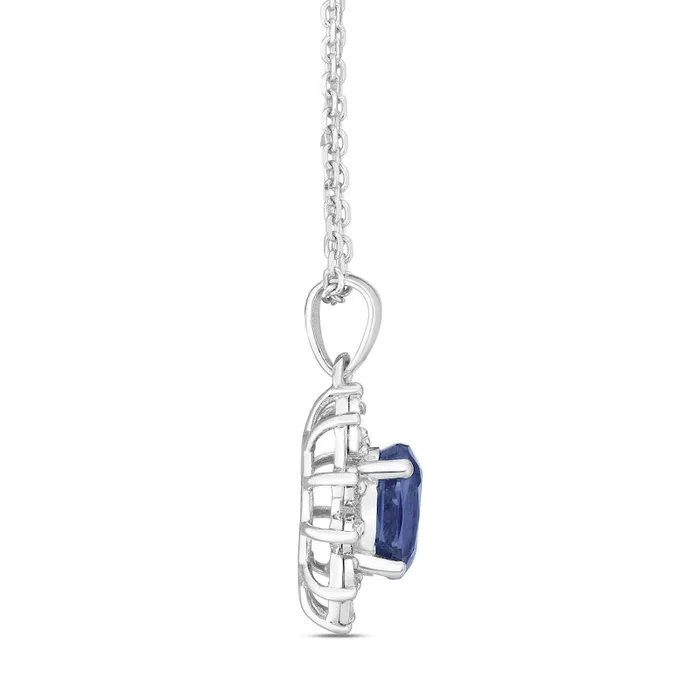 Oval LabCreated Alexandrite and 005 CT TW Diamond Sunburst Frame Pendant in Sterling Silver Goldia Necklaces Oval LabCreated Alexandrite and 005 CT TW Diamond Sunburst Frame Pendant in Sterling Silver Goldia Necklaces