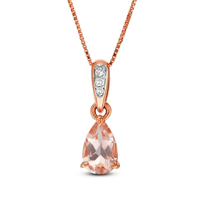 PearShaped Morganite and Natural Diamond Accent Pendant in 10K Rose Gold Goldia Necklaces PearShaped Morganite and Natural Diamond Accent Pendant in 10K Rose Gold Goldia Necklaces