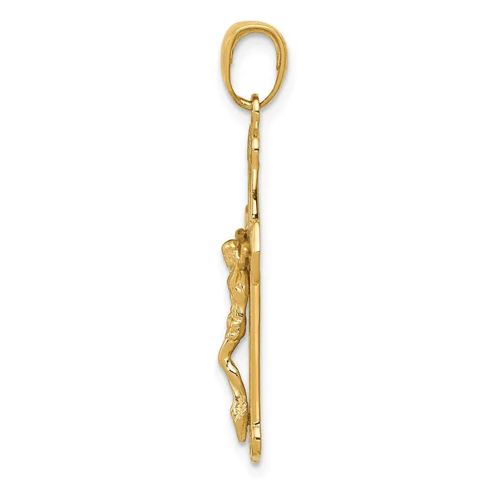 PreStyled Sets 14k Yellow Gold Gold Polished Textured Crucifix Pendant Goldia