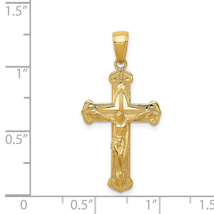 PreStyled Sets 14k Yellow Gold Gold Polished Textured Crucifix Pendant Goldia