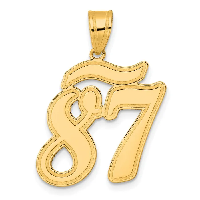 PreStyled Sets Goldia 14k Yellow Gold Brushed Border Script Number 87 Pendant PreStyled Sets Goldia 14k Yellow Gold Brushed Border Script Number 87 Pendant