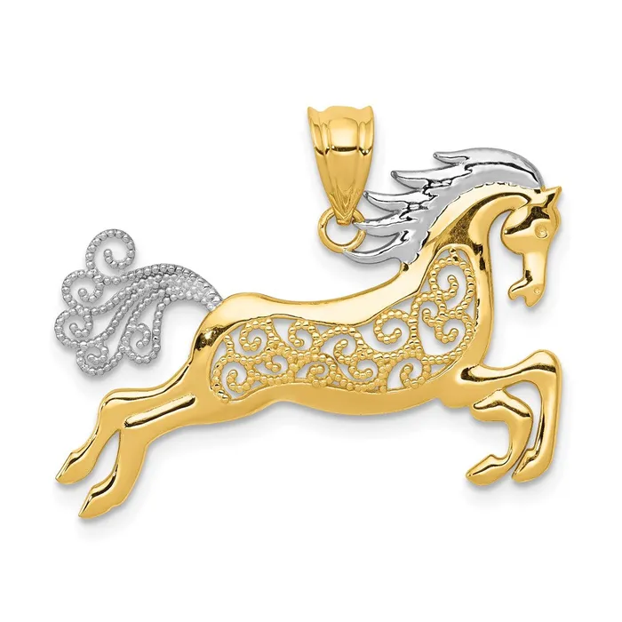 PreStyled Sets Goldia 14k Yellow Rhodium Gold w Rhodium Filigree Horse Pendant PreStyled Sets Goldia 14k Yellow Rhodium Gold w Rhodium Filigree Horse Pendant