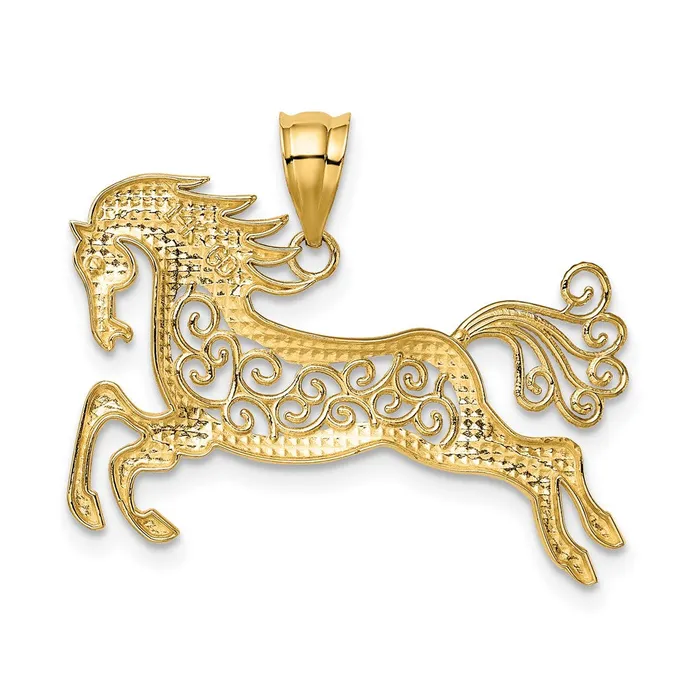 PreStyled Sets Goldia 14k Yellow Rhodium Gold w Rhodium Filigree Horse Pendant