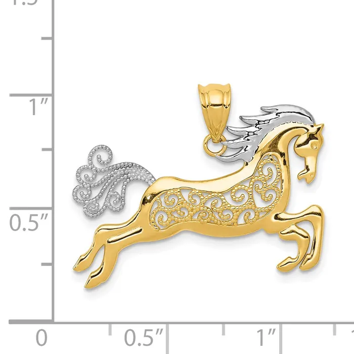 PreStyled Sets Goldia 14k Yellow Rhodium Gold w Rhodium Filigree Horse Pendant