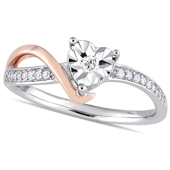 Rings 010 CT TW Natural Diamond Heart Bypass Promise Ring in Solid 10K TwoTone Gold Goldia Rings 010 CT TW Natural Diamond Heart Bypass Promise Ring in Solid 10K TwoTone Gold Goldia