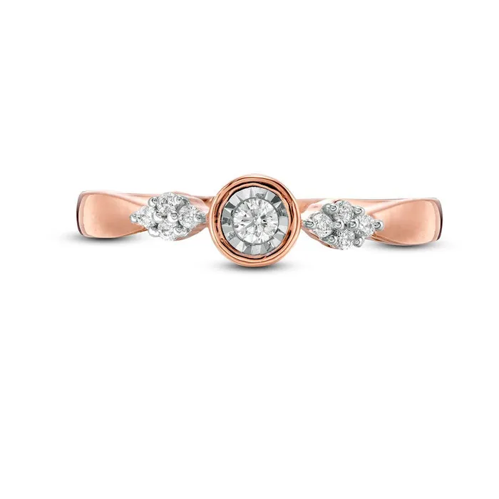 Rings 013 CT TW Natural Diamond QuadSides Promise Ring in Solid 10K Rose Gold Goldia Rings 013 CT TW Natural Diamond QuadSides Promise Ring in Solid 10K Rose Gold Goldia