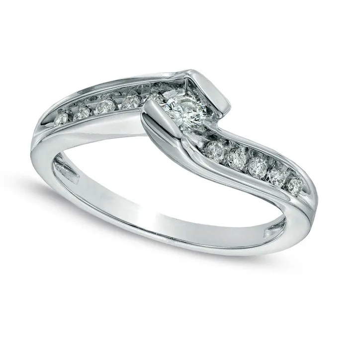 Rings 025 CT TW Natural Diamond Bypass Promise Ring in Solid 10K White Gold Goldia Rings 025 CT TW Natural Diamond Bypass Promise Ring in Solid 10K White Gold Goldia
