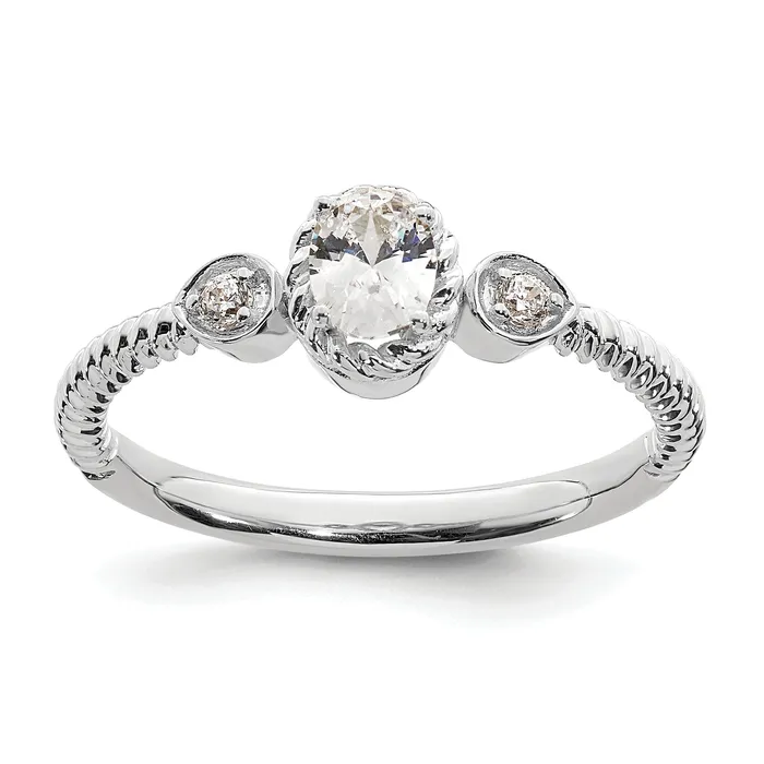 Rings 025ct CZ Solid Real 14k White Polish Roped Wedding Band Ring Petite Oval Complete Dia Ring Goldia