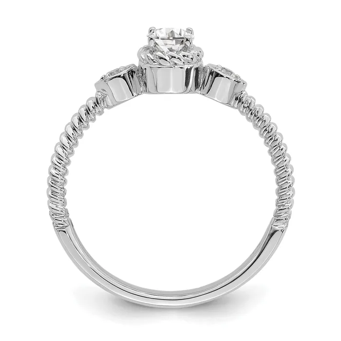 Rings 025ct CZ Solid Real 14k White Polish Roped Wedding Band Ring Petite Oval Complete Dia Ring Goldia