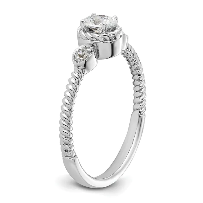 Rings 025ct CZ Solid Real 14k White Polish Roped Wedding Band Ring Petite Oval Complete Dia Ring Goldia