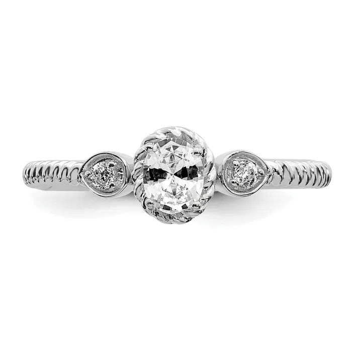 Rings 025ct CZ Solid Real 14k White Polish Roped Wedding Band Ring Petite Oval Complete Dia Ring Goldia