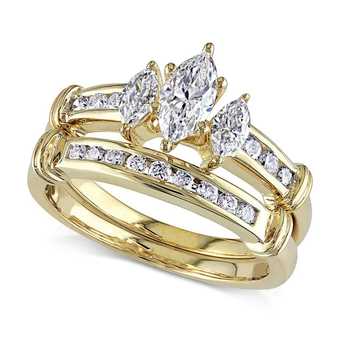 Rings 10 CT TW Marquise Natural Diamond Three Stone Bridal Engagement Ring Set in Solid 14K Gold Goldia Rings 10 CT TW Marquise Natural Diamond Three Stone Bridal Engagement Ring Set in Solid 14K Gold Goldia