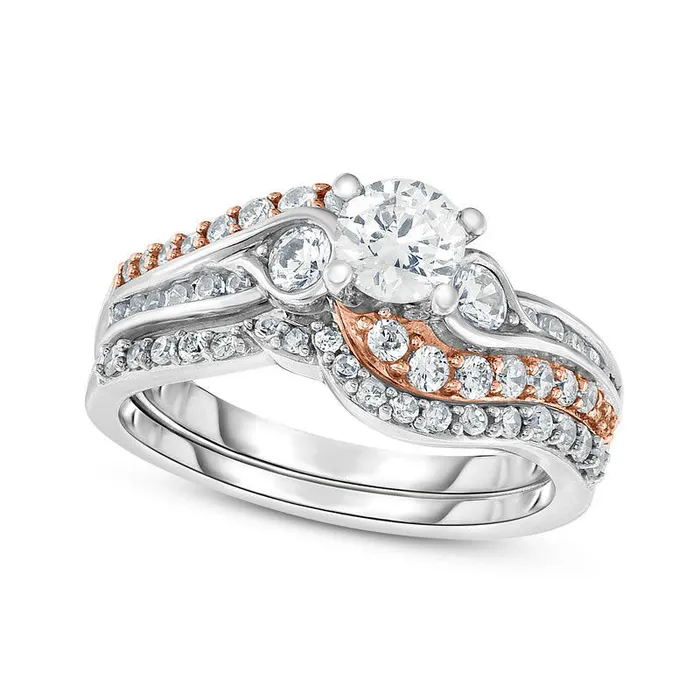 Rings 10 CT TW Natural Diamond Bypass Bridal Engagement Ring Set in Solid 14K TwoTone Gold Goldia Rings 10 CT TW Natural Diamond Bypass Bridal Engagement Ring Set in Solid 14K TwoTone Gold Goldia