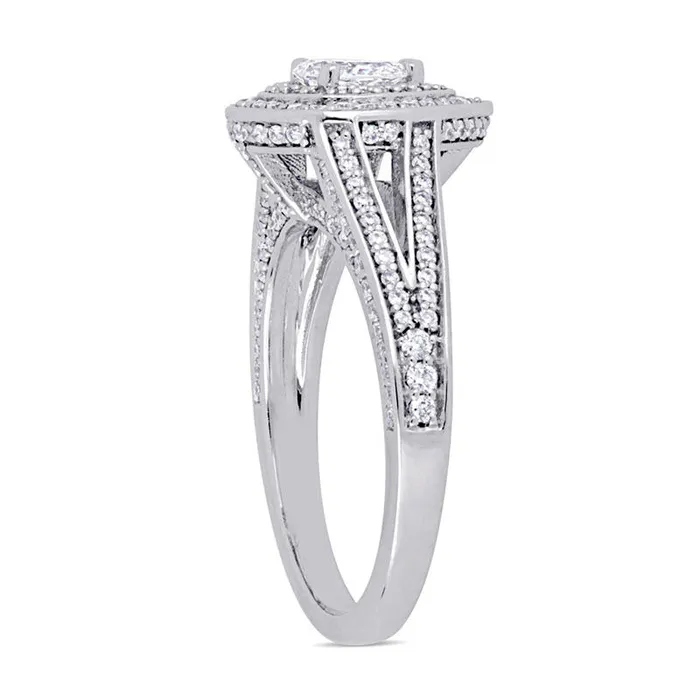 Rings 10 CT TW PearShaped Natural Diamond Double Frame Engagement Ring in Solid 14K White Gold Goldia Rings 10 CT TW PearShaped Natural Diamond Double Frame Engagement Ring in Solid 14K White Gold Goldia