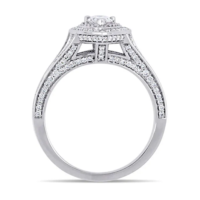 Rings 10 CT TW PearShaped Natural Diamond Double Frame Engagement Ring in Solid 14K White Gold Goldia Rings 10 CT TW PearShaped Natural Diamond Double Frame Engagement Ring in Solid 14K White Gold Goldia