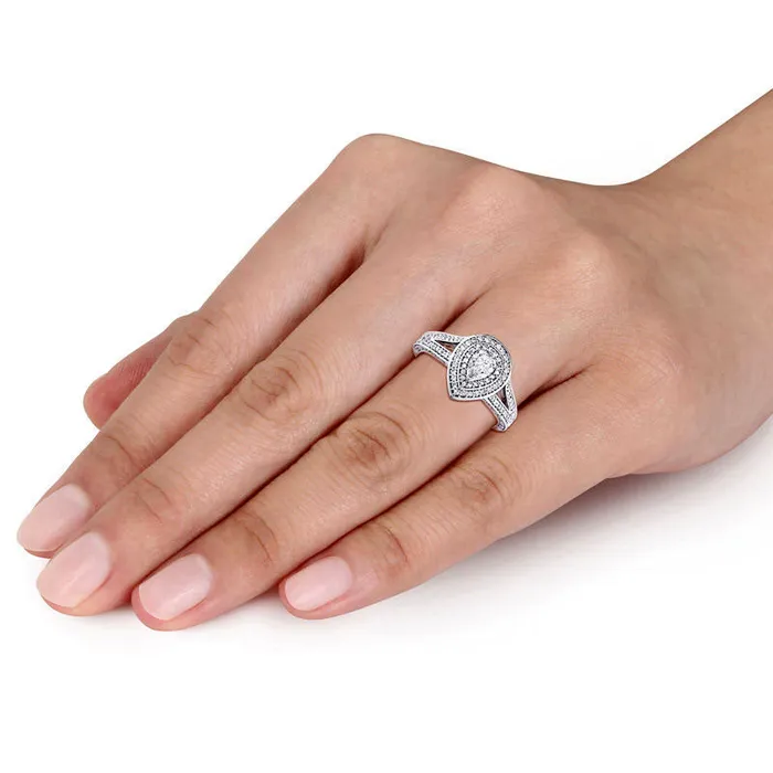 Rings 10 CT TW PearShaped Natural Diamond Double Frame Engagement Ring in Solid 14K White Gold Goldia Rings 10 CT TW PearShaped Natural Diamond Double Frame Engagement Ring in Solid 14K White Gold Goldia