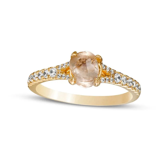 Rings 125 CT TW RoughCut Champagne and White Natural Diamond Split Shank Engagement Ring in Solid 14K Gold Goldia Rings 125 CT TW RoughCut Champagne and White Natural Diamond Split Shank Engagement Ring in Solid 14K Gold Goldia