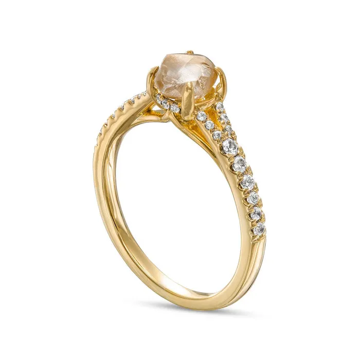 Rings 125 CT TW RoughCut Champagne and White Natural Diamond Split Shank Engagement Ring in Solid 14K Gold Goldia Rings 125 CT TW RoughCut Champagne and White Natural Diamond Split Shank Engagement Ring in Solid 14K Gold Goldia
