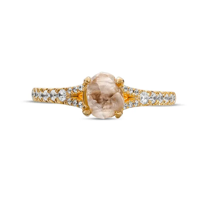 Rings 125 CT TW RoughCut Champagne and White Natural Diamond Split Shank Engagement Ring in Solid 14K Gold Goldia Rings 125 CT TW RoughCut Champagne and White Natural Diamond Split Shank Engagement Ring in Solid 14K Gold Goldia