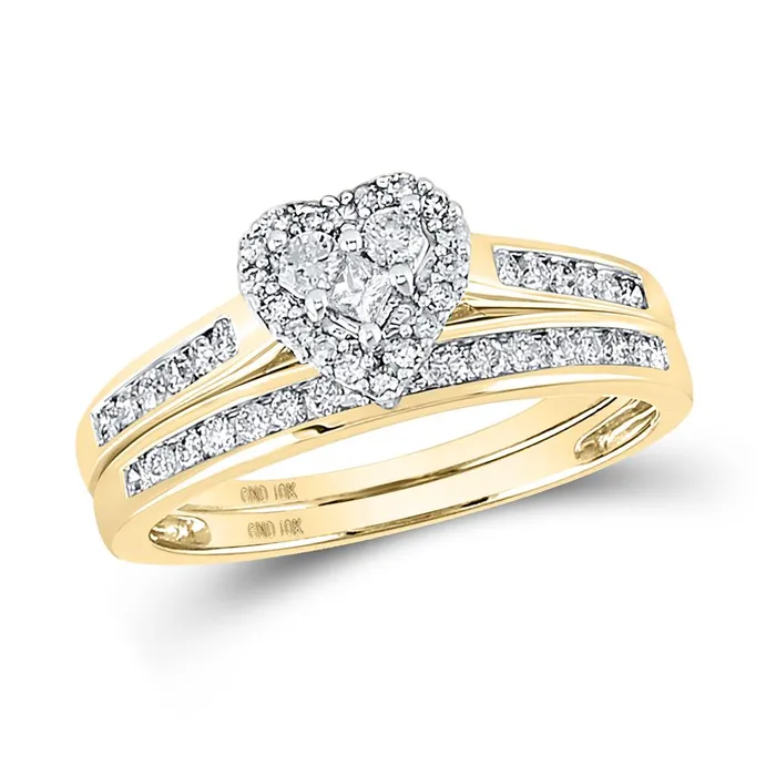 Rings 10k Yellow Gold Diamond Heart Bridal Wedding Ring Set 12 Cttw gndatlanta Rings 10k Yellow Gold Diamond Heart Bridal Wedding Ring Set 12 Cttw gndatlanta