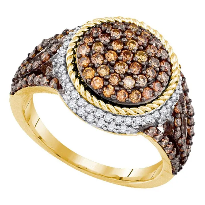 Rings 10k Yellow Gold Round Brown Diamond Cluster Ring 115 Cttw gndatlanta Rings 10k Yellow Gold Round Brown Diamond Cluster Ring 115 Cttw gndatlanta