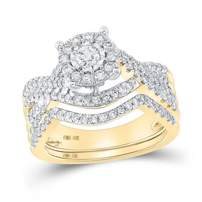 Rings 10k Yellow Gold Round Diamond Contoured Bridal Wedding Ring Set 1 Cttw gndatlanta Rings 10k Yellow Gold Round Diamond Contoured Bridal Wedding Ring Set 1 Cttw gndatlanta