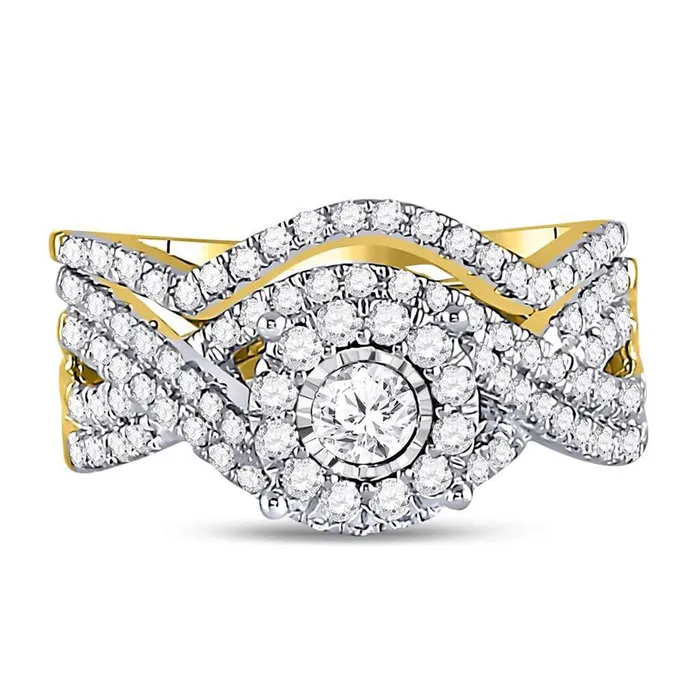 Rings 10k Yellow Gold Round Diamond Contoured Bridal Wedding Ring Set 1 Cttw gndatlanta