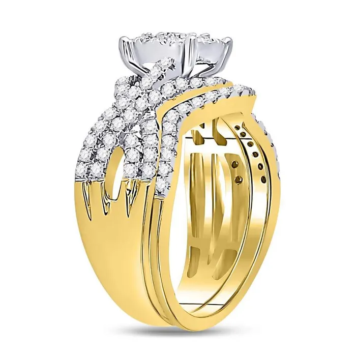 Rings 10k Yellow Gold Round Diamond Contoured Bridal Wedding Ring Set 1 Cttw gndatlanta