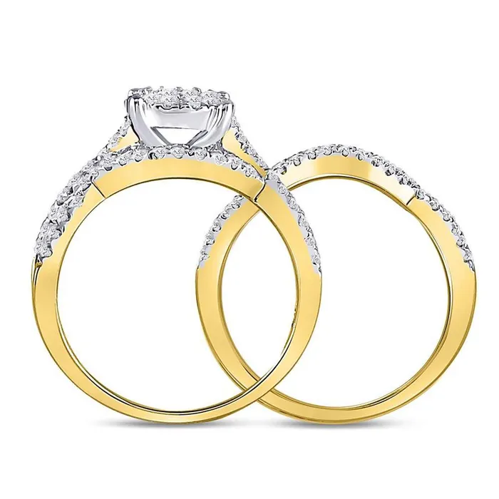 Rings 10k Yellow Gold Round Diamond Contoured Bridal Wedding Ring Set 1 Cttw gndatlanta