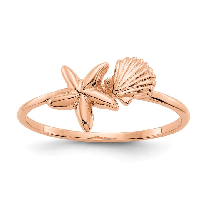 Rings 14k Rose Gold Polished Shell u0026 Starfish Ring Goldia