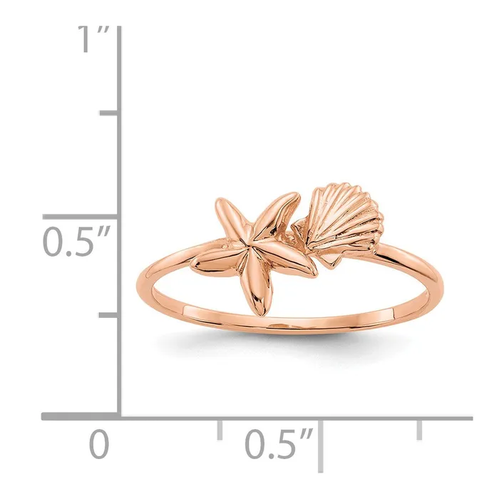 Rings 14k Rose Gold Polished Shell u0026 Starfish Ring Goldia