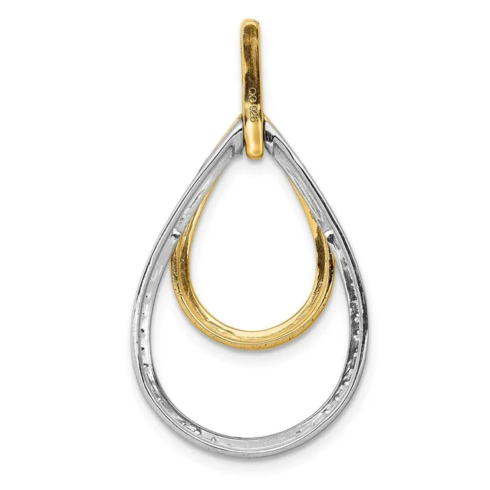 Rings 14k TwoTone Gold 12ct Real Diamond Double Teardrop Pendant Goldia
