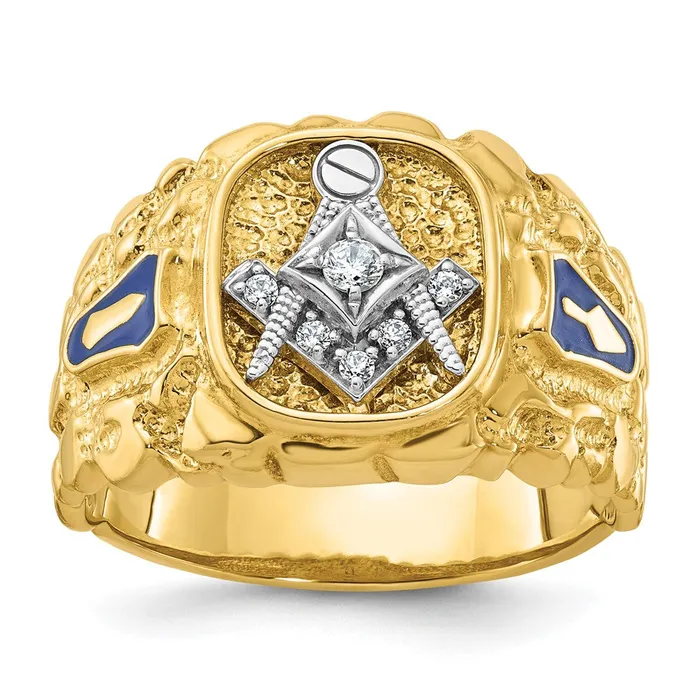 Rings 14k Twotone Gold Mens Polished and Nugget Textured Blue Lodge Master Masonic Ring Mounting Goldia Rings 14k Twotone Gold Mens Polished and Nugget Textured Blue Lodge Master Masonic Ring Mounting Goldia