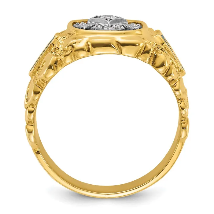 Rings 14k Twotone Gold Mens Polished and Nugget Textured Blue Lodge Master Masonic Ring Mounting Goldia