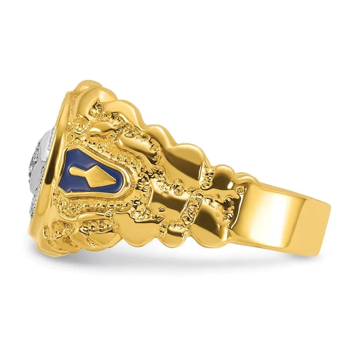 Rings 14k Twotone Gold Mens Polished and Nugget Textured Blue Lodge Master Masonic Ring Mounting Goldia