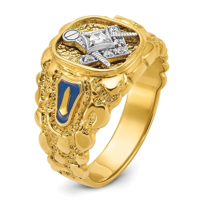 Rings 14k Twotone Gold Mens Polished and Nugget Textured Blue Lodge Master Masonic Ring Mounting Goldia