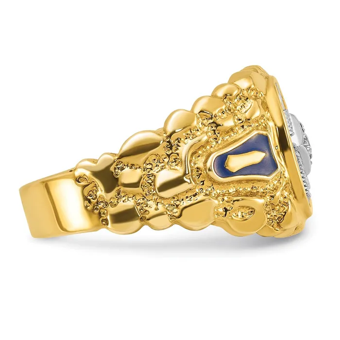 Rings 14k Twotone Gold Mens Polished and Nugget Textured Blue Lodge Master Masonic Ring Mounting Goldia